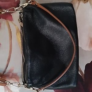 VALENTINA black leather handbag w brown leather adjustable straps.